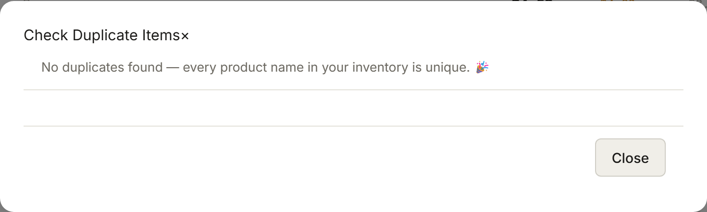 Tillr's Check Duplicates modal grouping products that share a similar name