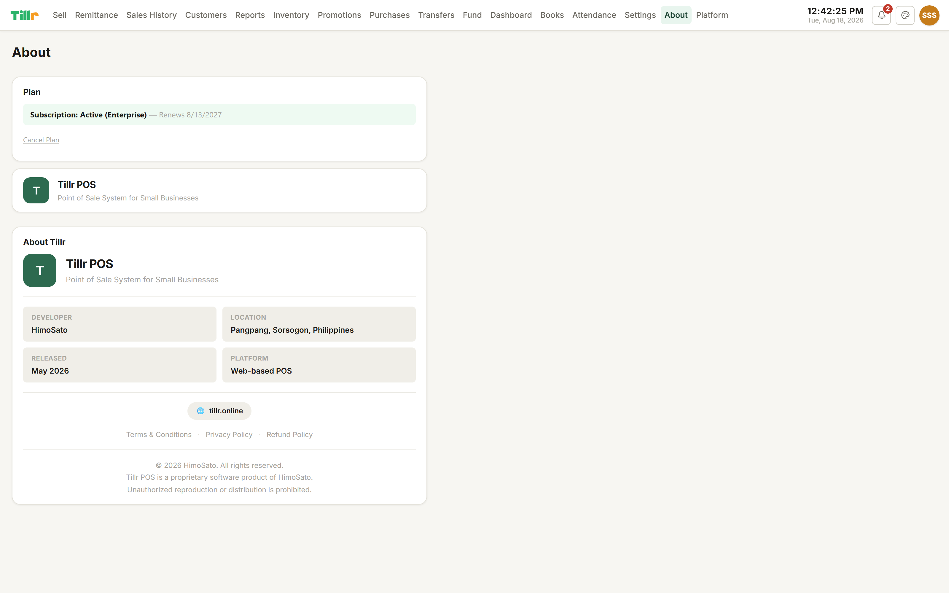 Tillr's Sync Diagnostics panel on the About page showing pending items and last sync time